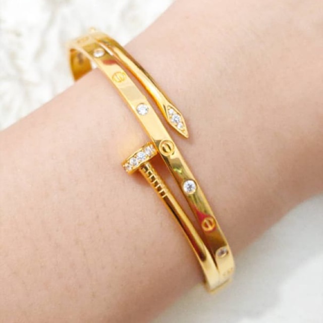 Gelang Wanita Model Paku Branded Elegant Emas Asli