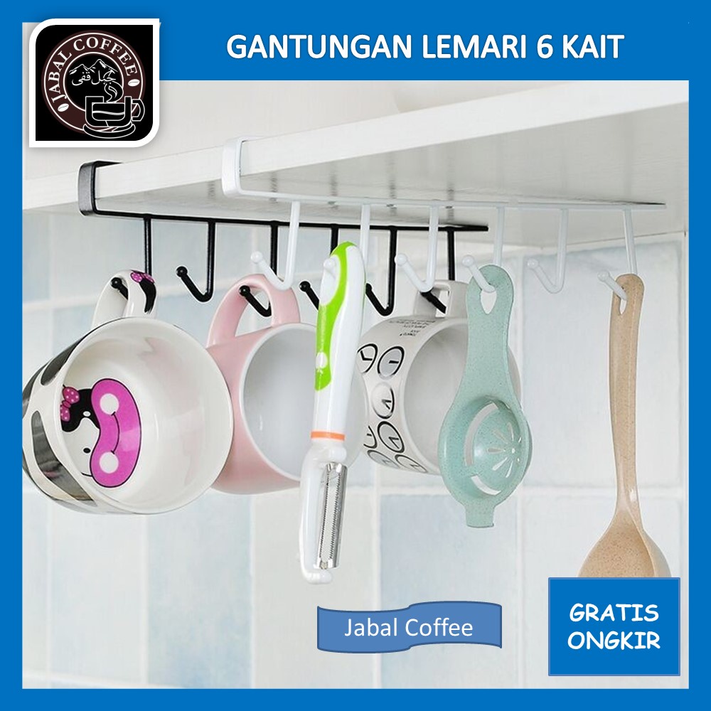 Gantungan Hook Tempel Enam Kait / Gantungan Lemari Dapur Enam Kait Stainless / Gantungan Lemari Serbaguna