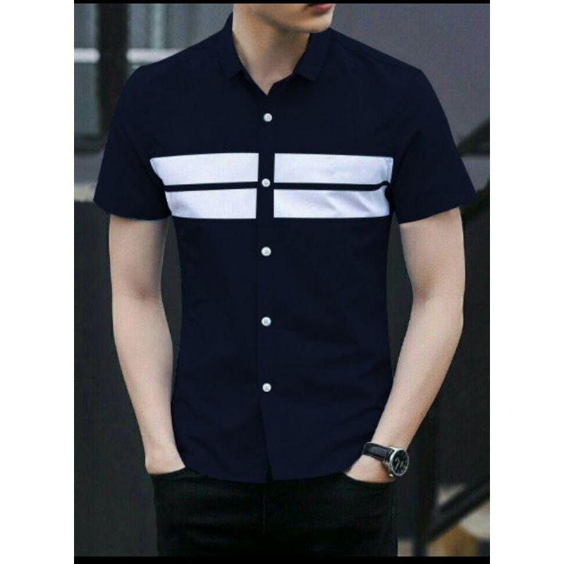 Kemeja pria Baju kemaja Distro kemaja pria Baju Pria Kemaja pria slomfit hitam putih