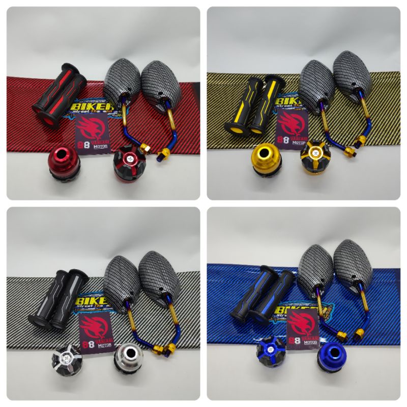Paket Kulit Jok Karbon Thailand Universal + Handgrip Tulisan Thailand+ Jalu As Roda Buah Naga dan Spion Honda Beat Vario Scoopy Supra Blade Revo dan lainnya
