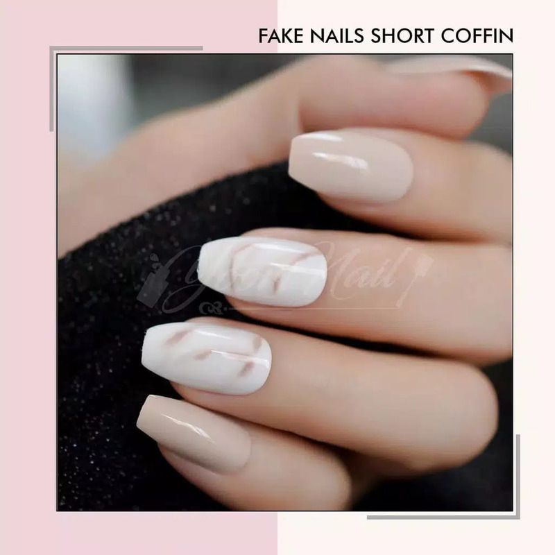 Fake nails coffin ballerina 500pcs kuku palsu coffin pack natural cream clear transparant