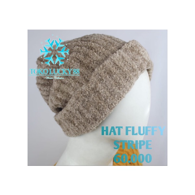 IMPORT Hat Fluffy Stripe Topi Kupluk Fluffy Wool Rajut Hat Fluffy Stripe