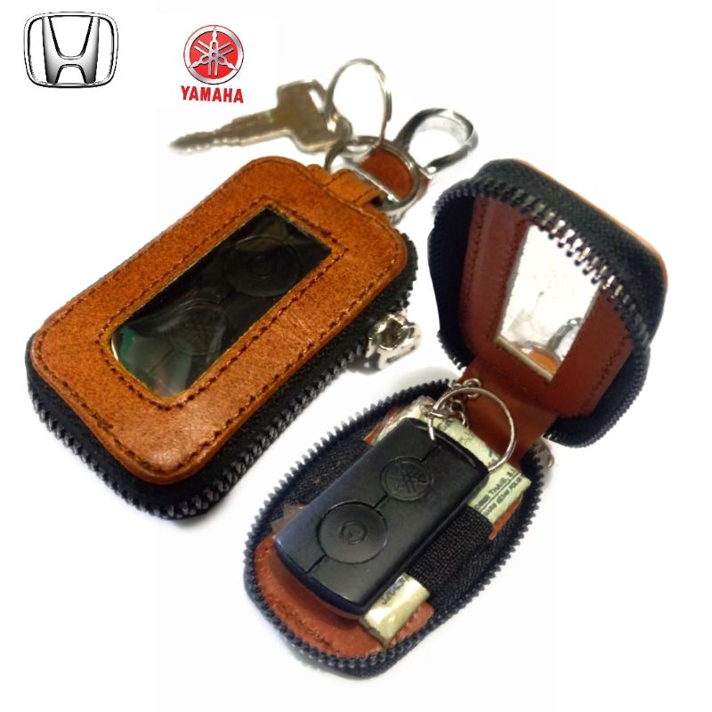 dompet kunci remote keyless motor kulit asli gantungan kunci stnk motor