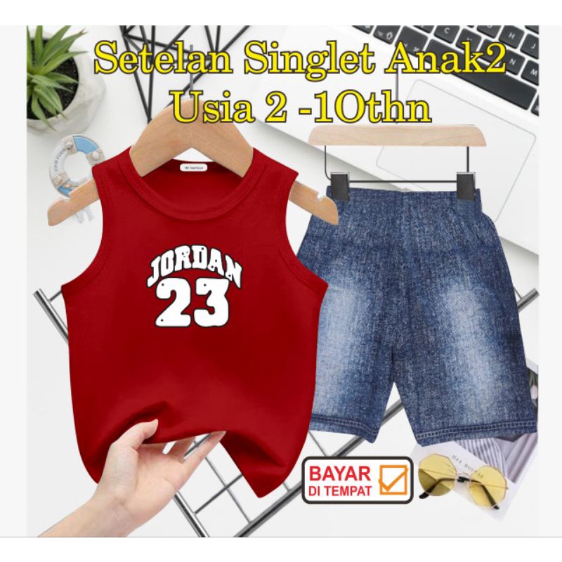 ((IB))SETELAN SINGLET ANAK SEMI JEANS/J0RD4N DIGITAL SABLON