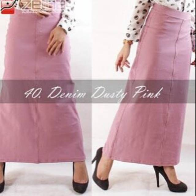 Rok panjang Zetha Denim Disitu Pink/Rok Zetha Panjang/Model A Line