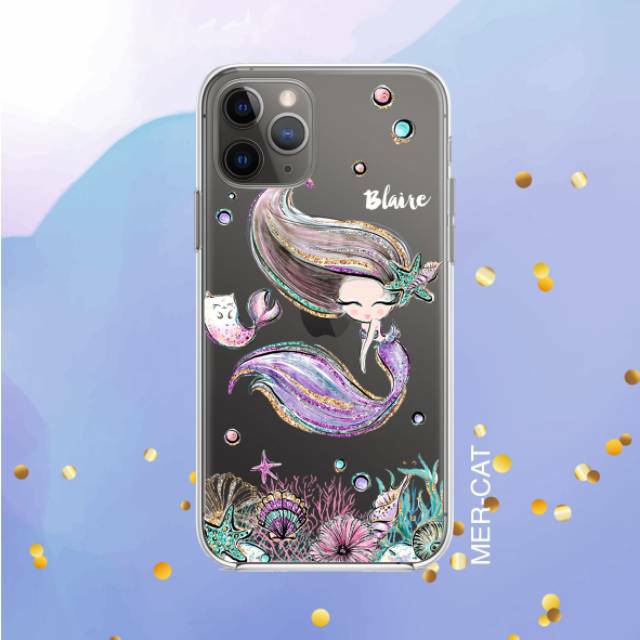 Casing Mermaid cute custom nama iphone 11 12 13 pro max samsung a51 a71 note10 s22 oppo xiaomi vivo casetify realme redmi note 10s