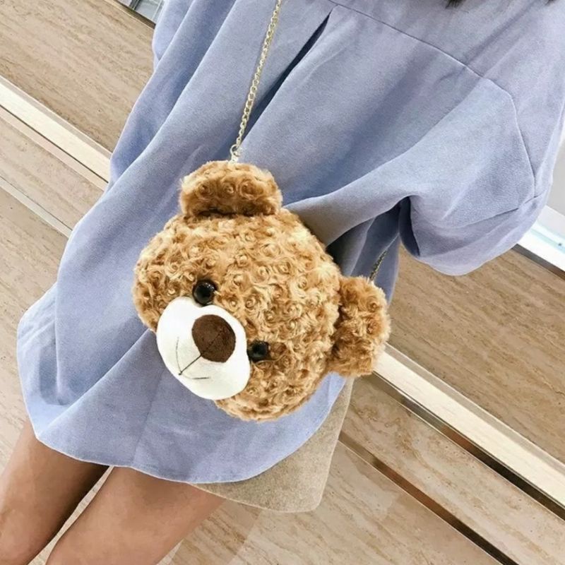 TAS SELEMPANG BONEKA TEDDY BEAR / KEPALA TEDDY BEAR LUCU
