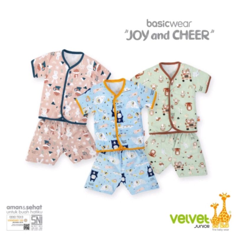 velvet junior terbaru setelan pendek new born kancing depan joy and cheer