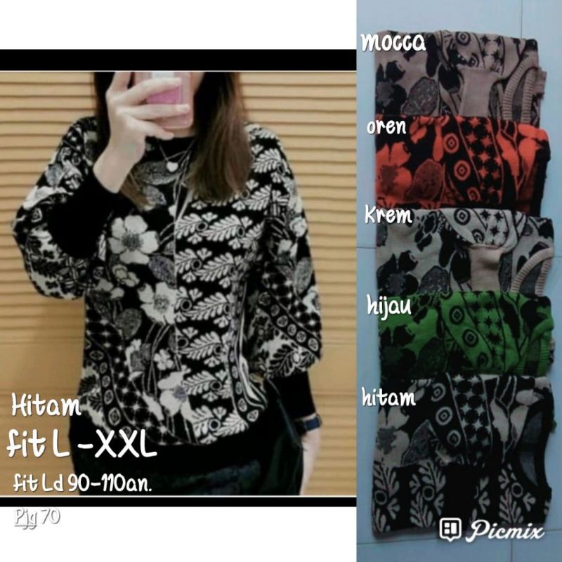New... Atasan rajut wanita motif batik tangan balon/blus rajut import