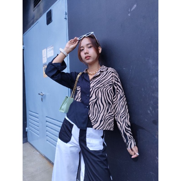 two tone kemeja-Zebra cream panjng