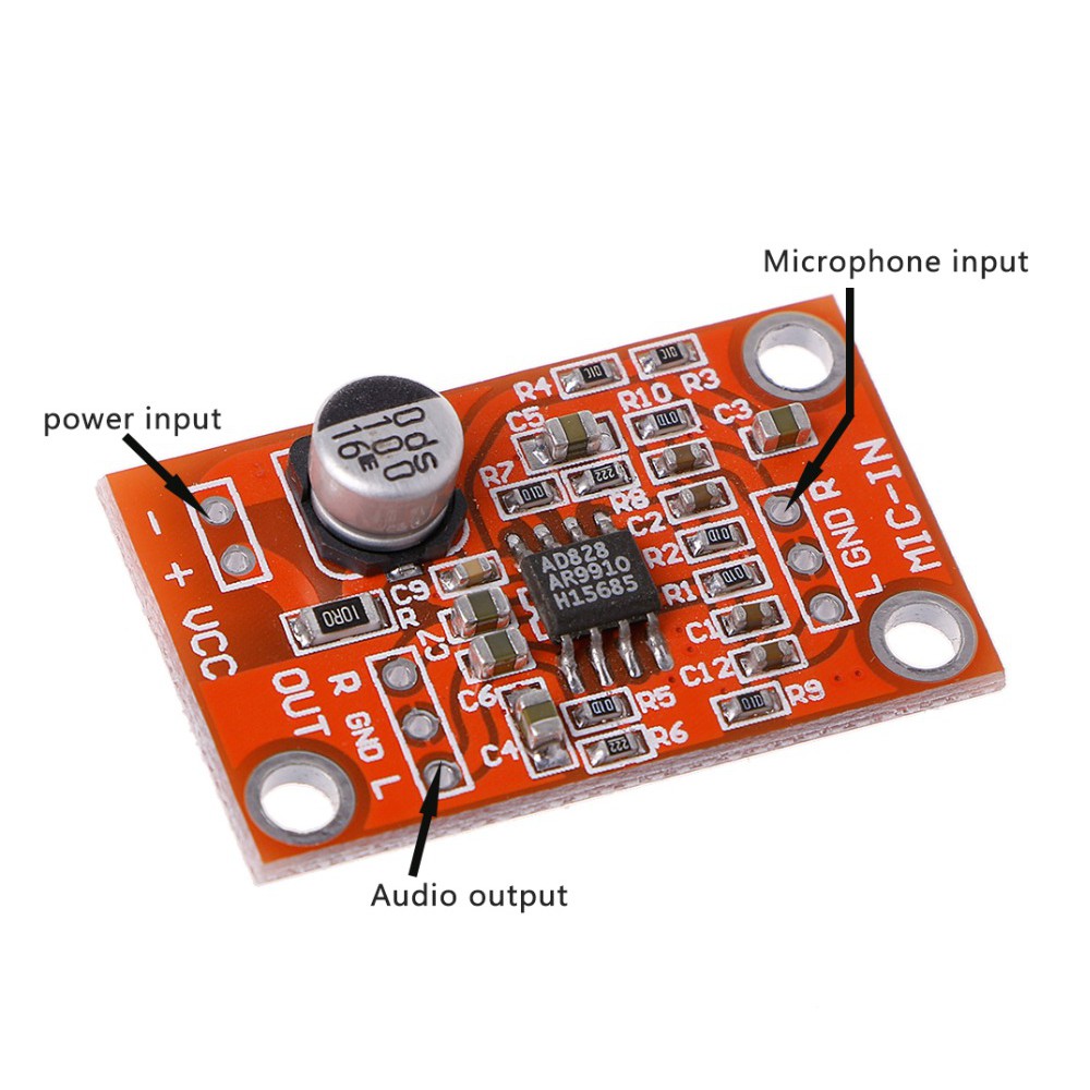 Free Ongkir ya AD828 Stereo Dynamic Microphone Preamplifier Board MIC Preamp Module DC 3.8V-15V hyq