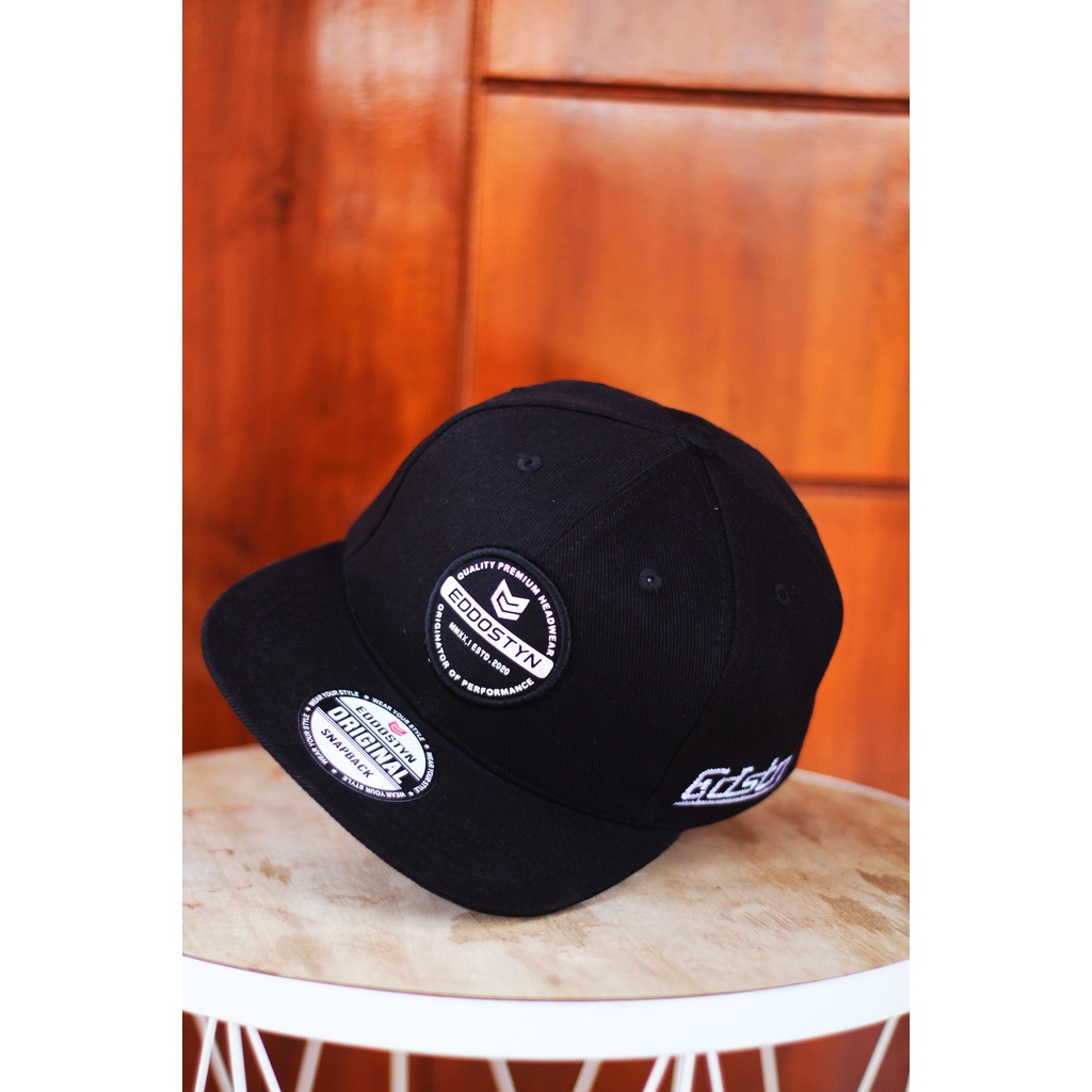 Topi Snapback hip hop Original Distro Premium Pria Dewasa Bordir Eddostyn Black Apl