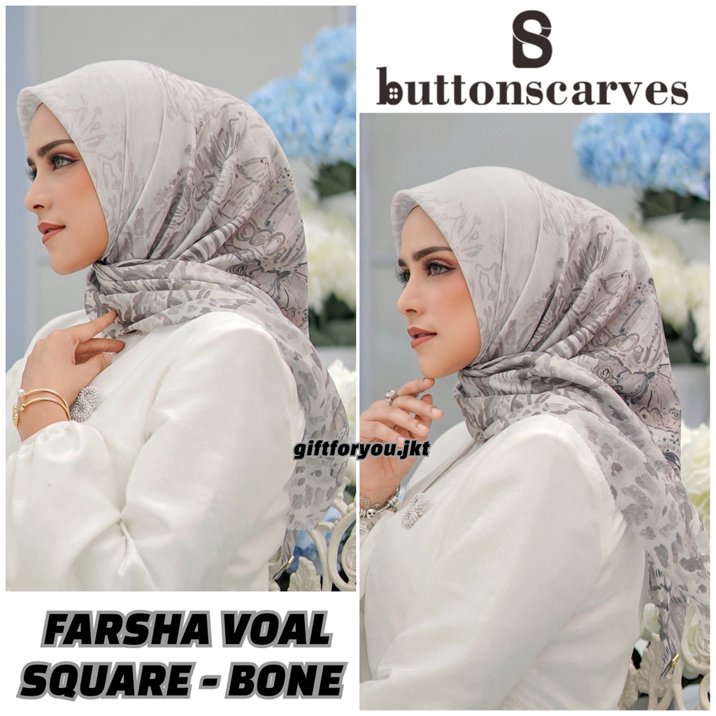Buttonscarves The Farsha Voal Square Bone Hijab Kerudung Premium Original Segi Empat