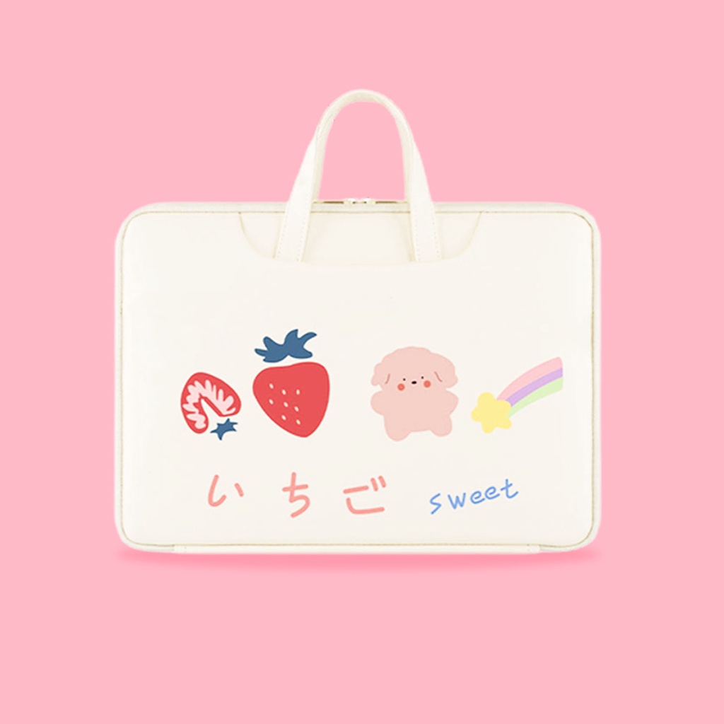 Sleeve Pouch Sarung Tas Bag Case Ipad Tab Tablet Macbook Air Pro Laptop Asus Acer Lenovo HP Huawei 11 12 13 14 15 inch Motif Gambar Rainbow Bear Beruang Warna Putih Lucu Cute Murah Korean Model Jinjing Tali Strap