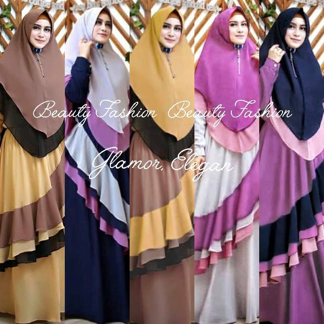 SALEE  Syari Lolitha 5 warna yg Cantikkk set khimar