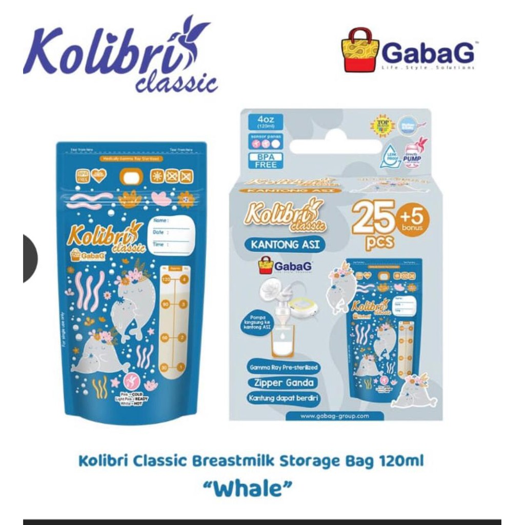 GABAG KANTONG ASI Smart 100 ml BREAST MILK Storage Blue PINK 120 ml Kolibri Classic isi 30