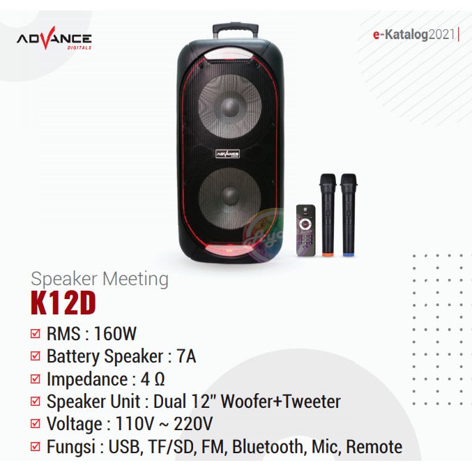 K - 12D Speaker Bluetooth / Speaker Meeting Advance / Speaker DOUBLE WOOFER 12 INCH