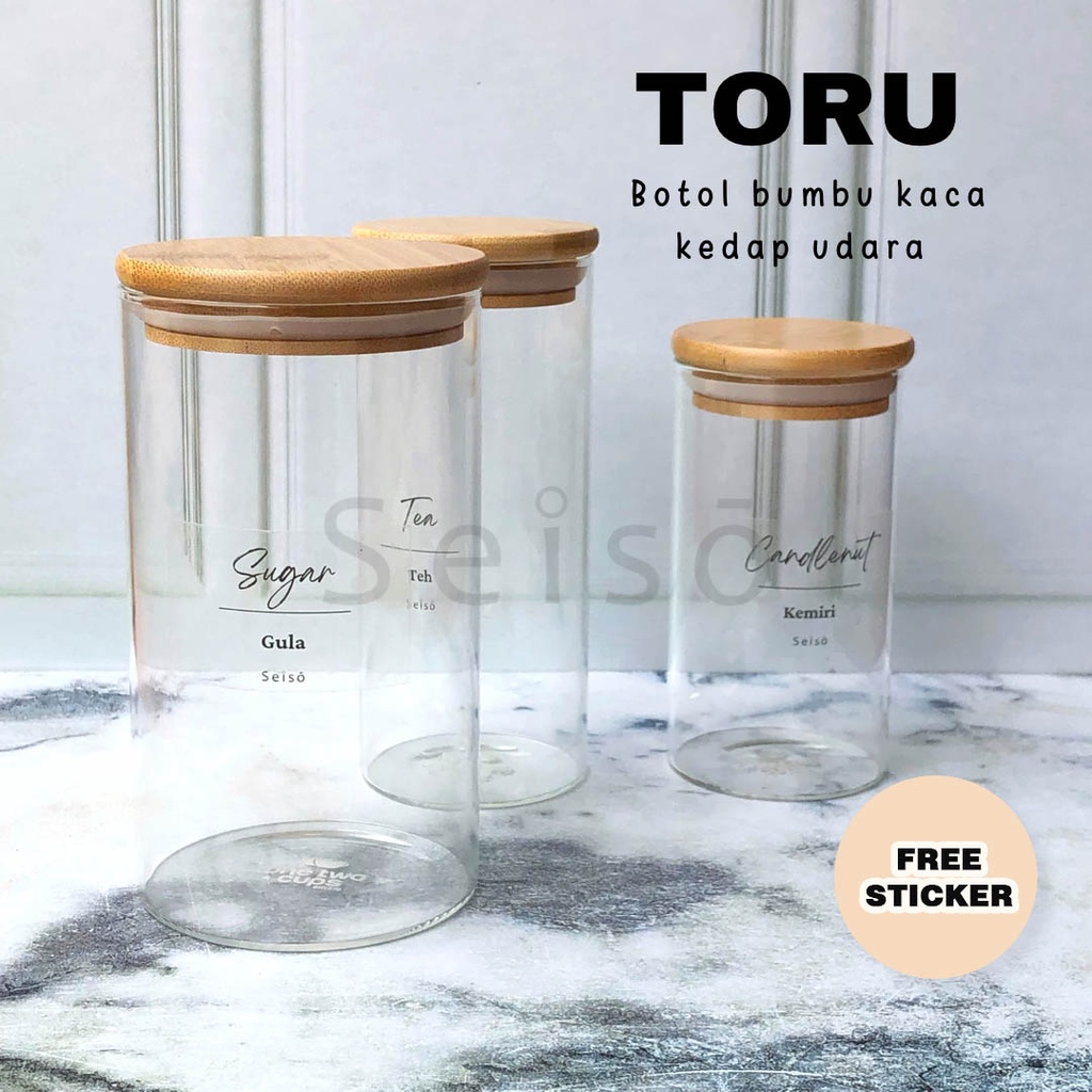 [SEISO] TORU - Botol Bumbu Kaca Tutup Kayu  Kedap Udara
