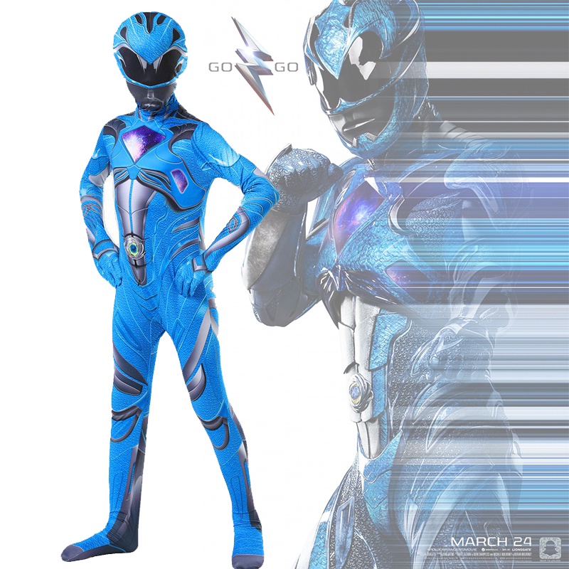 Halloween Cosplay Power Rangers Kostum Celana Ketat Cocok untuk Anak Super Warrior + Masker yang sama dengan foto impor