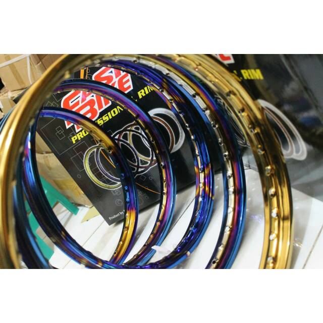 VELG JARI JARI RING 17 X140 MODEL TUTON ASLI BAKARAN BLUE X GOLD VELG KALENG VELG METIC VELG SUPRA