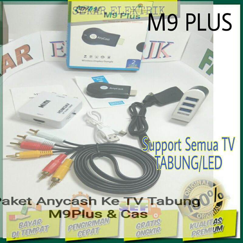 PAKET LENGKAP ANYCAST Dari HP Ke TV Tabung/LED/MONITOR HDMI DONGGLE TO RCA3 Koneksi Lebih Mudah