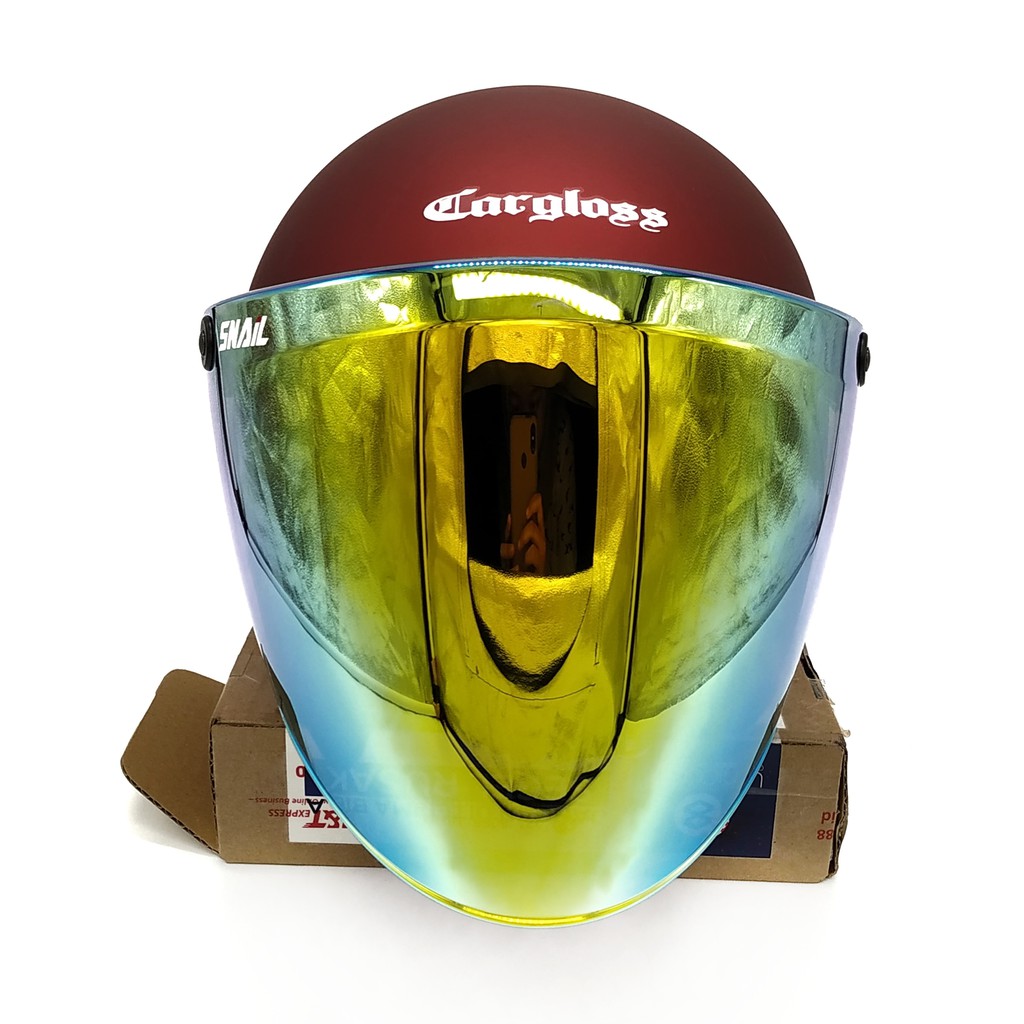 Helm Cargloss Retro Red Doff + Kaca Iridium Gold