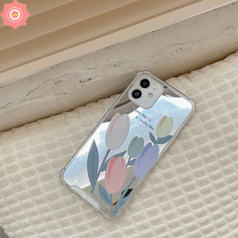 Soft Case Tpu Motif Bunga Tulip Dengan Cermin Untuk IPhone 12 13 11 Pro Max 7 8 11 7Plus 8Plus X XS Max XR SE 2020