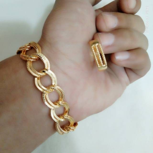 XUPING SET PERHIASAN DEWASA GELANG + CINCIN EMAS