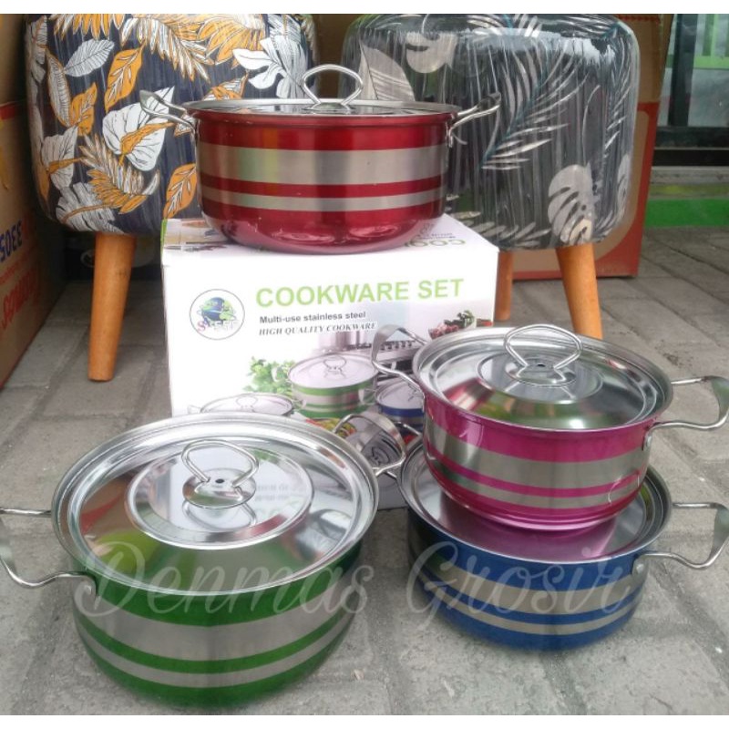 (COD)Panci Set Warna 4pcs/Cookware Set Stainless Steel