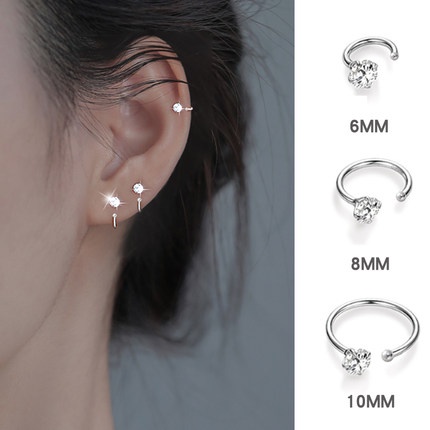 Roselife 1 Pasang Anting Bulat Sterling Silver 925 Hias Zircon Gaya Simple Anti Alergi Untuk Wanita