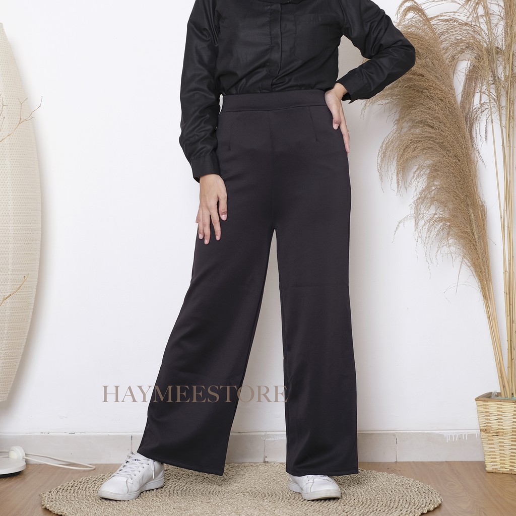 NorshofeeaStore Celana Kulot Jumbo Bawahan Highwaist Wanita Bawahan Kulot Premium Cewek / Kulot Scuba Panjang 90-100CM L TO XXL-BLACK
