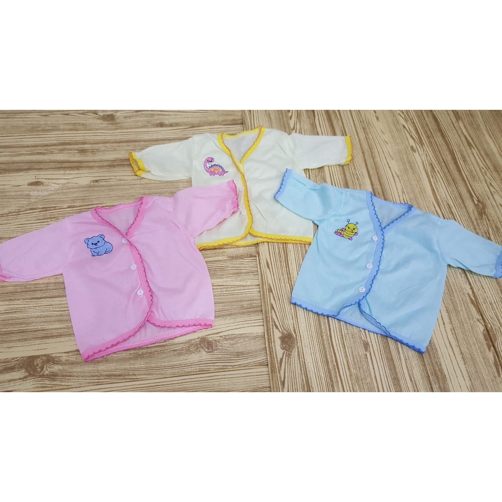 6 PIECES Baju Bayi Lengan Panjang  Warna Bahan PE/ Atasan Bayi Panjang Warna Motif / Baju Bayi Panjang Warna Polos Bordir Harga Grosir TERMURAH BONITO-1