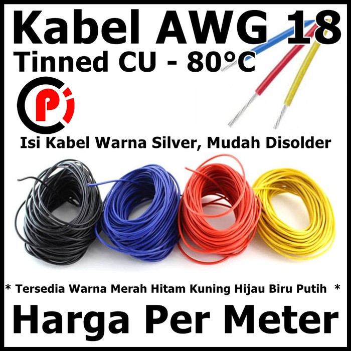 Kabel AWG 18 Tinned CU AWG18 Up To 80 Celcius Per Meter