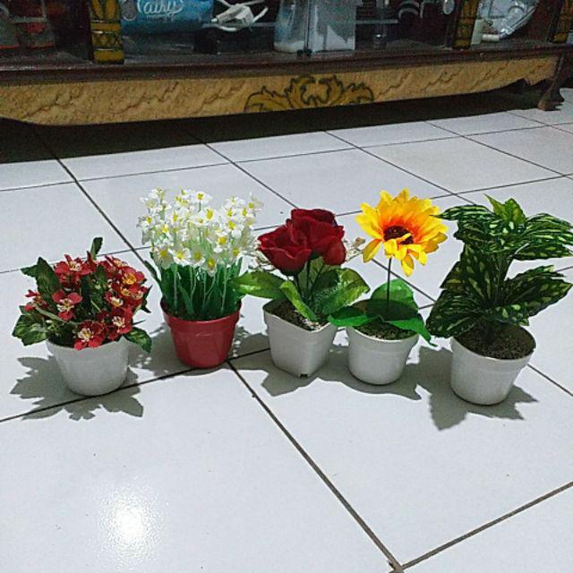 Ariani1318 Set Bunga Plastik Krisan C28 Dengan Pot Melamin Gelas Ulir