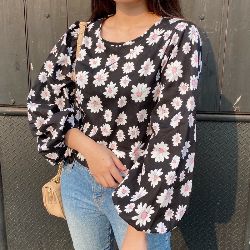 Atasan Blouse Wanita Korea Lengan Balon -DAISY TOP LONG-