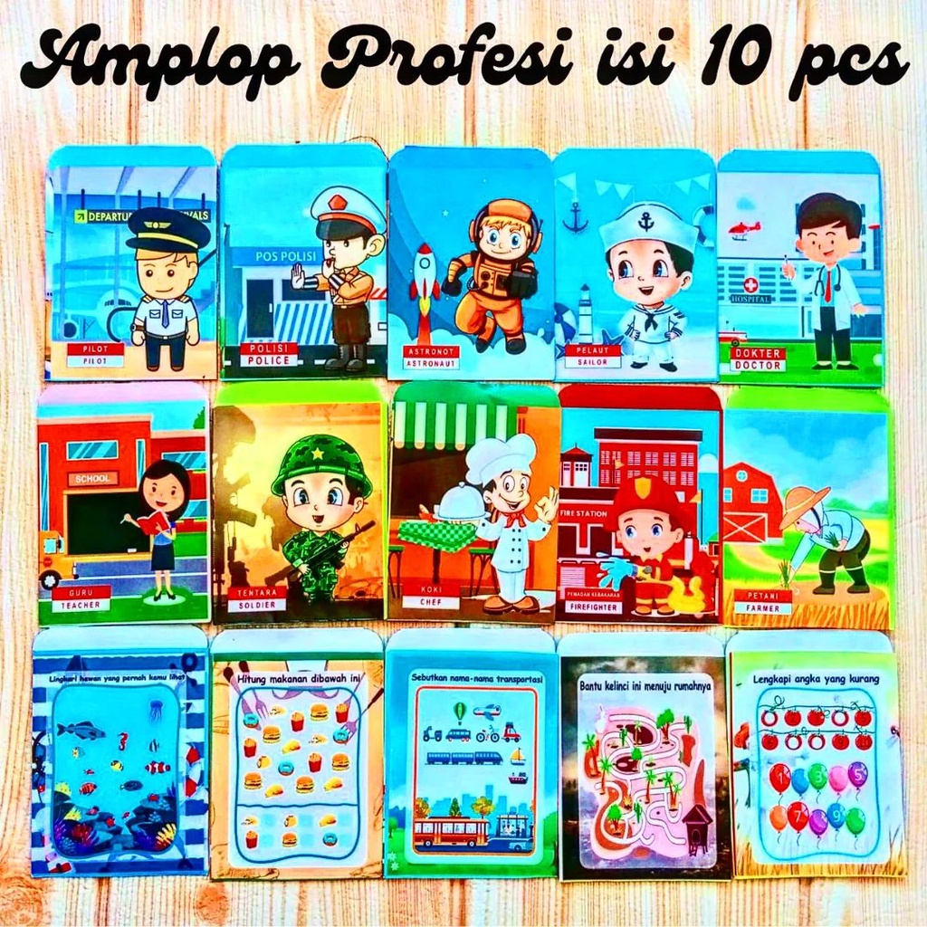 Amplop Angpau Uang Lebaran 1 Set Isi 10 pcs Kartun Profesi