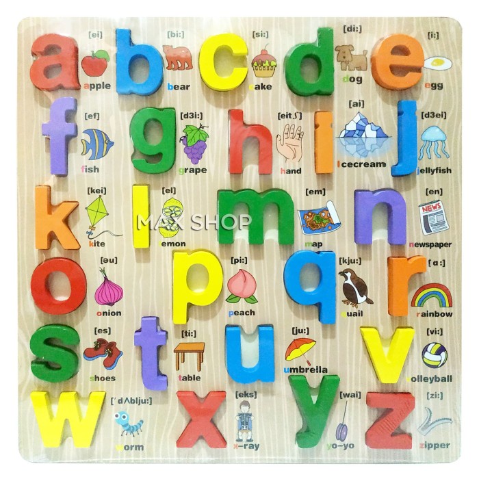 vfkngv Mainan Anak Puzzle Chunky Kayu Huruf Kecil Abjad Abc Bahasa Inggris E20Voh