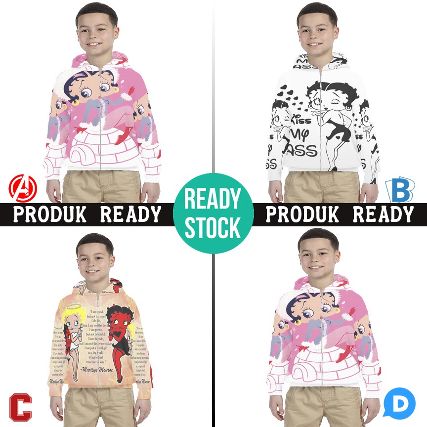 Betty Boop Cute  Hoodie Anak Betty BoopHoodie Kids Casual Terbaru Bahan Polyester Jersey