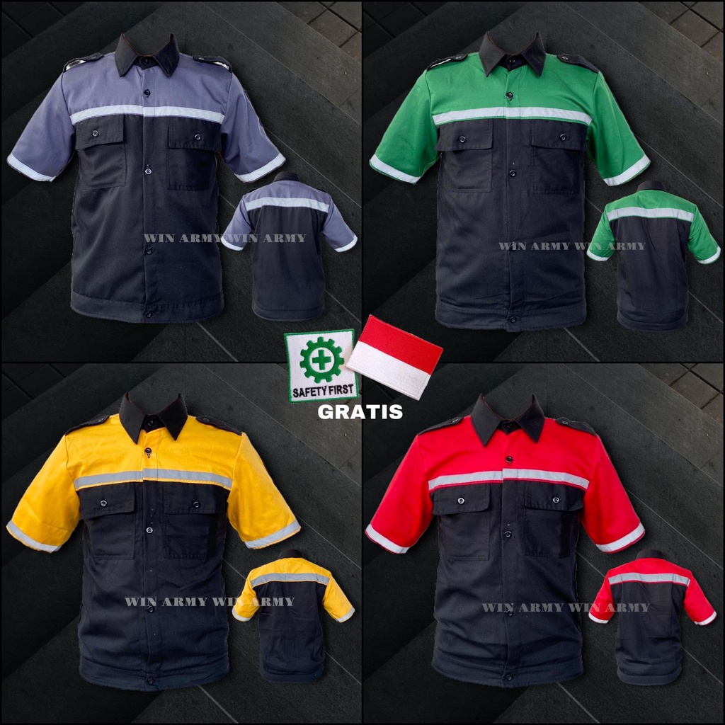 Wearpack Safety Kombinasi / Atasan Safety / Kemeja Safety / Seragam Proyek Wearpack Kerja Lengan Pendek K3