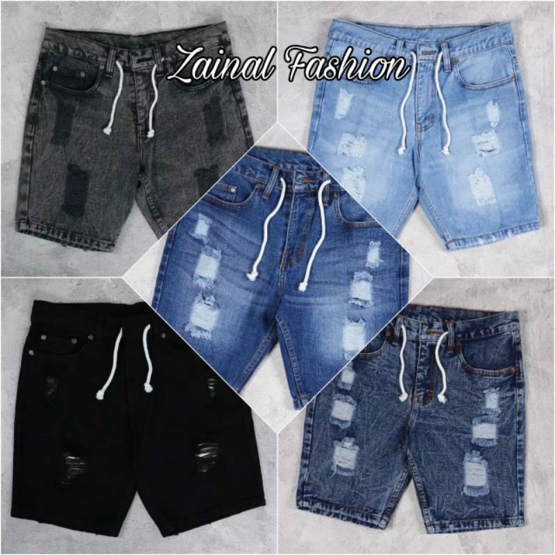 [Bisa COD]Celana Jeans Pendek Sobek Pria Wisker Jeans Pendek Ripped Robek Pria