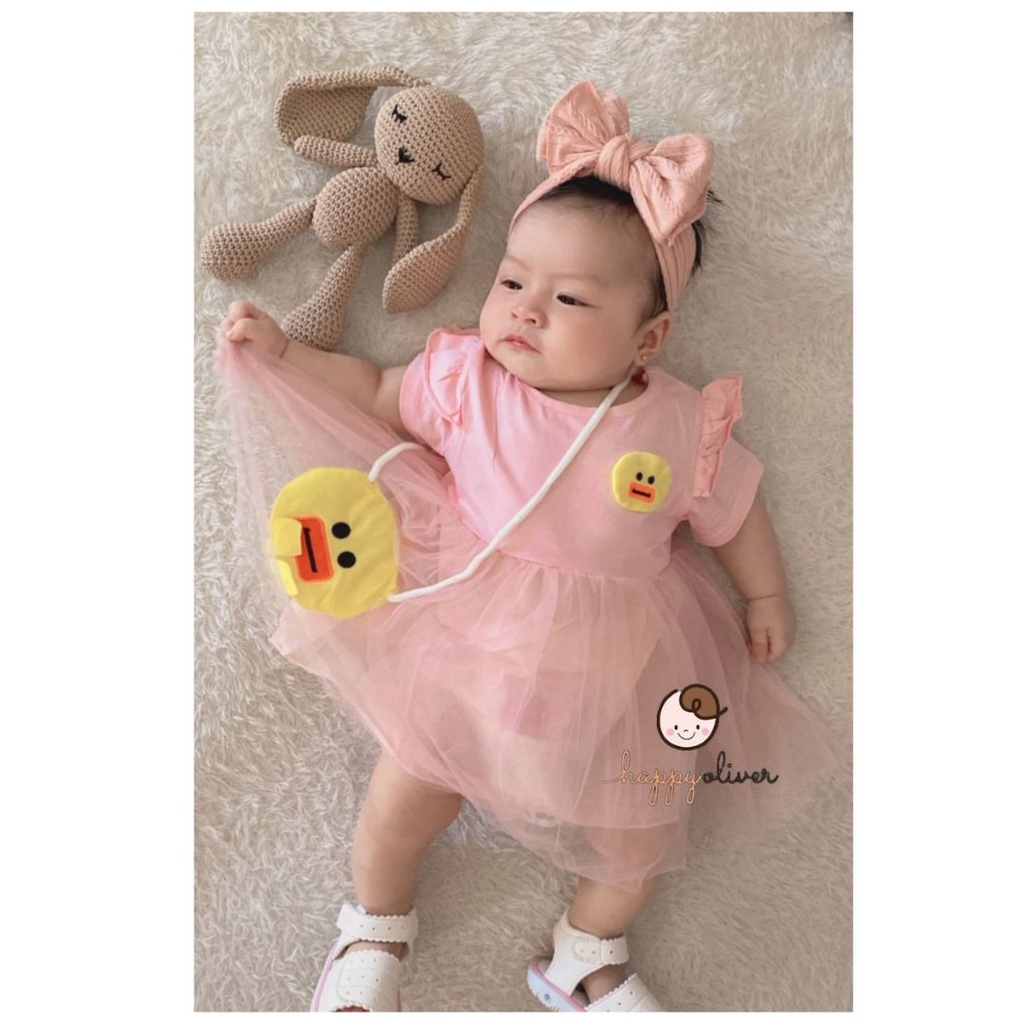 HappyOliver DRESS DUCKLING BAGS 257 EBV Baju Dress Anak Perempuan Import 6 bulan - 3 tahun/Dress Bayi Perempuan/Gaun Bayi Perempuan/Dress Pesta/Dress Bayi