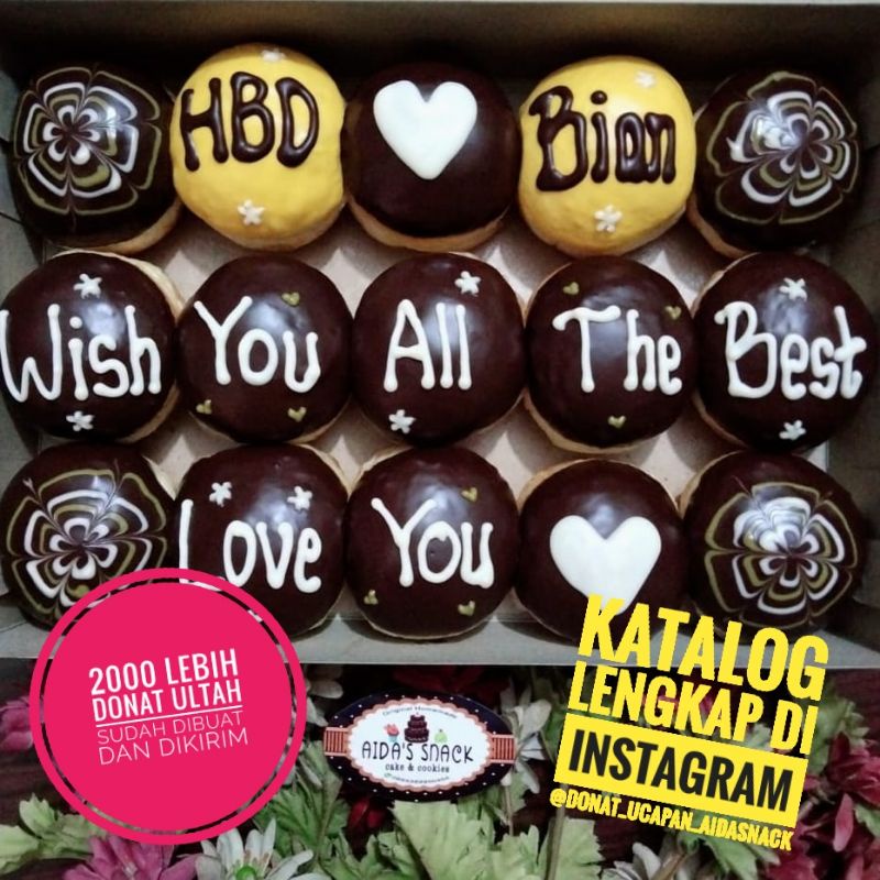 

Kue donat cake ultah ulang tahun toping coklat hitam kuning by Aida's snack bandung