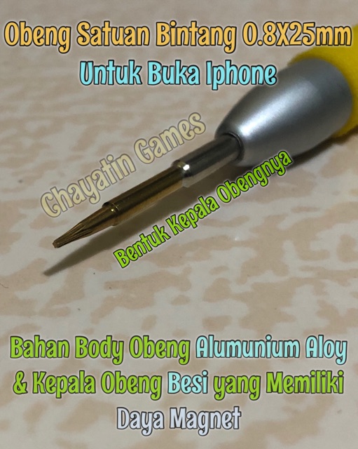 Obeng HP Satuan Model Bintang Ukuran 0.8mm x 25mm Untuk HP Iphone