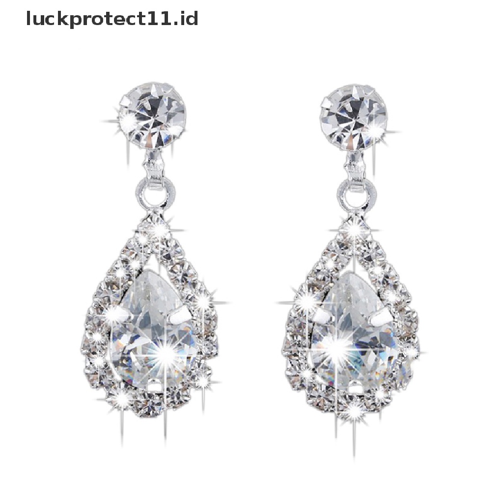 &lt; Luckprotect11. &lt; LuckproteksiSet Perhiasan Kalung Anting Kait Kristal Bentuk Tetesan Air Gaya Vintage Untuk Wanita