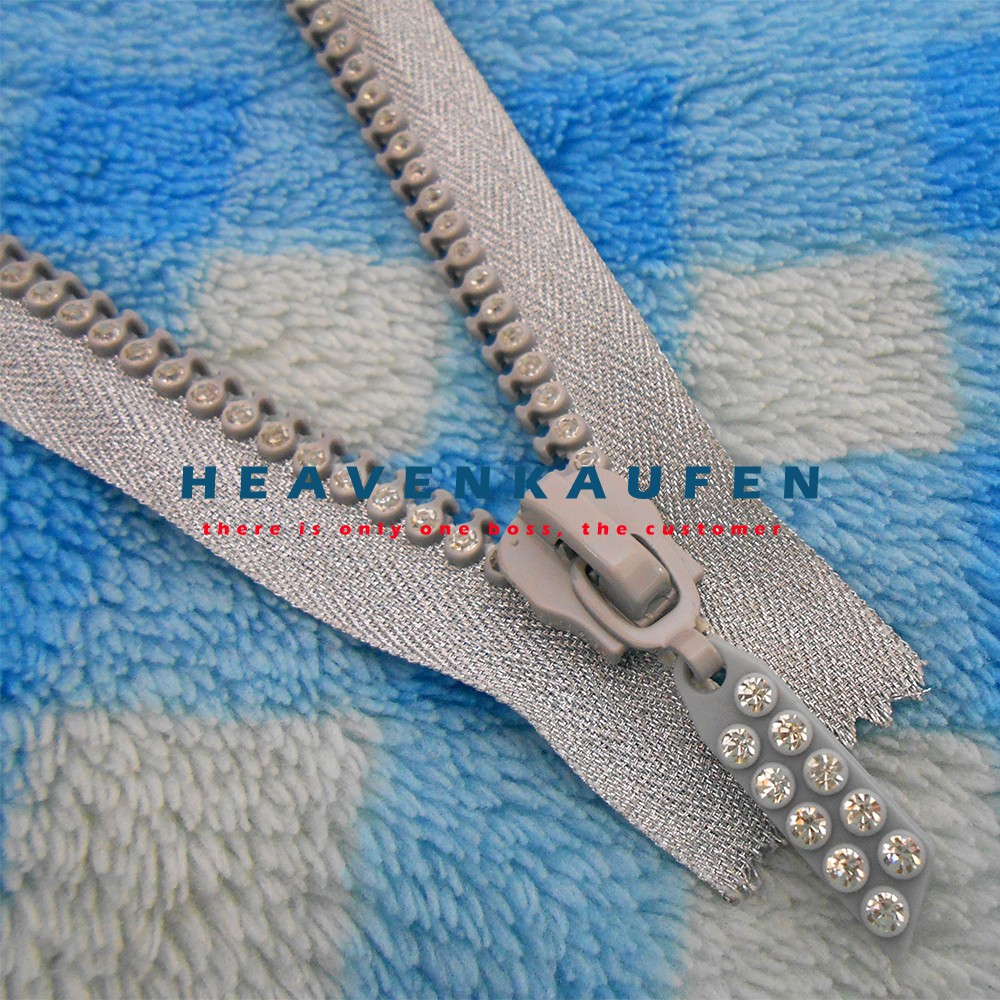 Resleting Zipper 15 cm Silver Hias Permata Imitasi