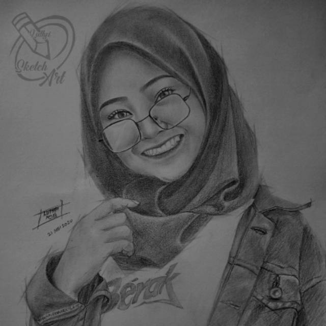 Sketsa wajah pensil hitam putih ukuran A4 (21x30) Free Pigura/Bingkai