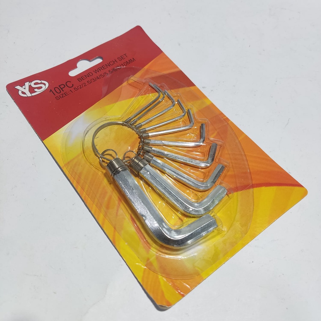 Kunci L Full Set 10pcs Plat Hex Hexagonal Key Wrench Crome 10pcs Short Long Pendek Panjang