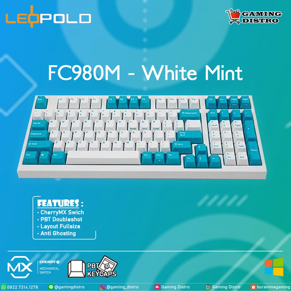 Leopold FC980M White Mint Mechanical Keyboard - Leopold FC980M White Mint