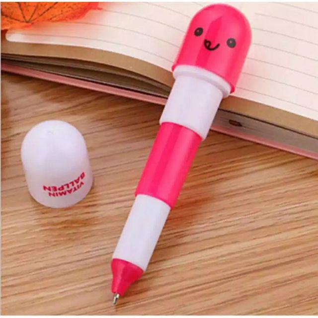 PULPEN KAPSUL / PULPEN EMOTICON VITAMIN / PEN UNIK / BULPEN PENA MOTIF KAPSUL-PINK