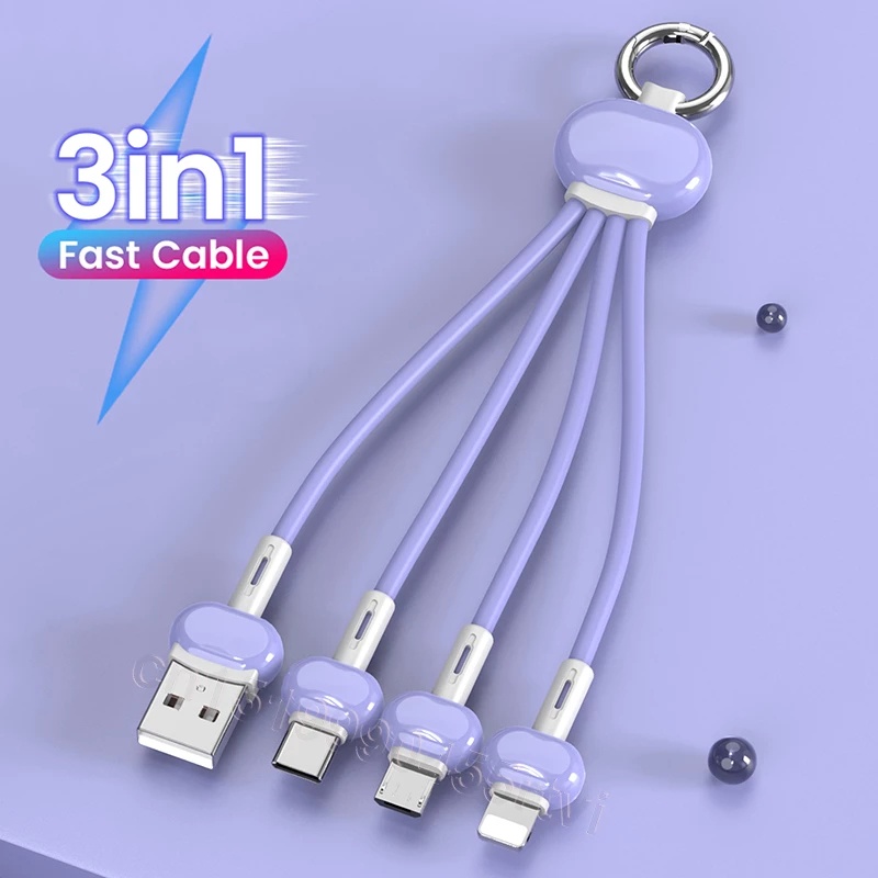 3 in 1 Kabel data / Charger Micro USB / Type C 5V 3.4A Fast Charging Tahan Lama Untuk Smartphone Universal